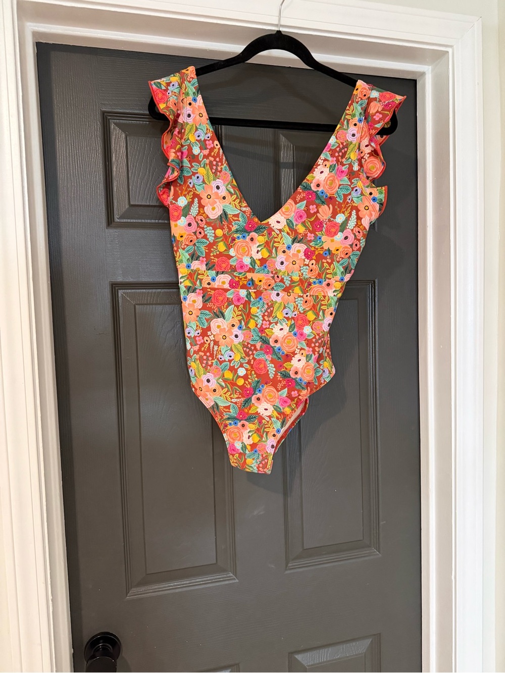 summersalt rifle paper co Floral One-Piece Swimsuit in Orange, Pink, Green